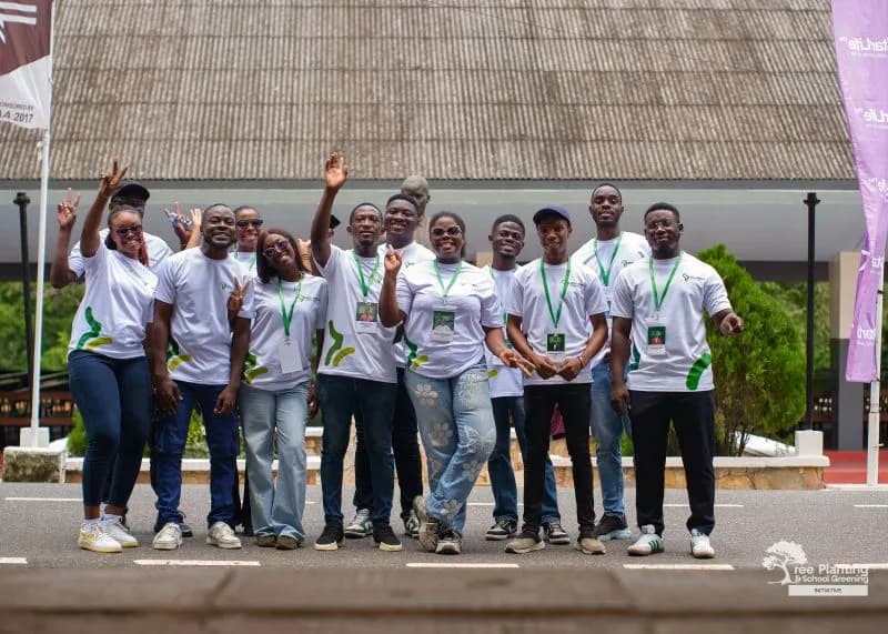 Eco-Africa Network volunteers celebrating during a tree planting and school greening initiative